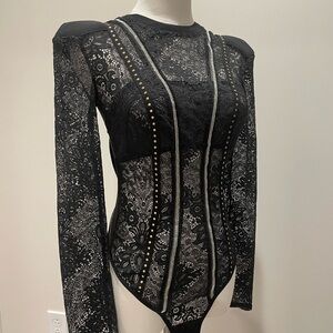 Victoria's Secret Black Lace Studded Bodysuit